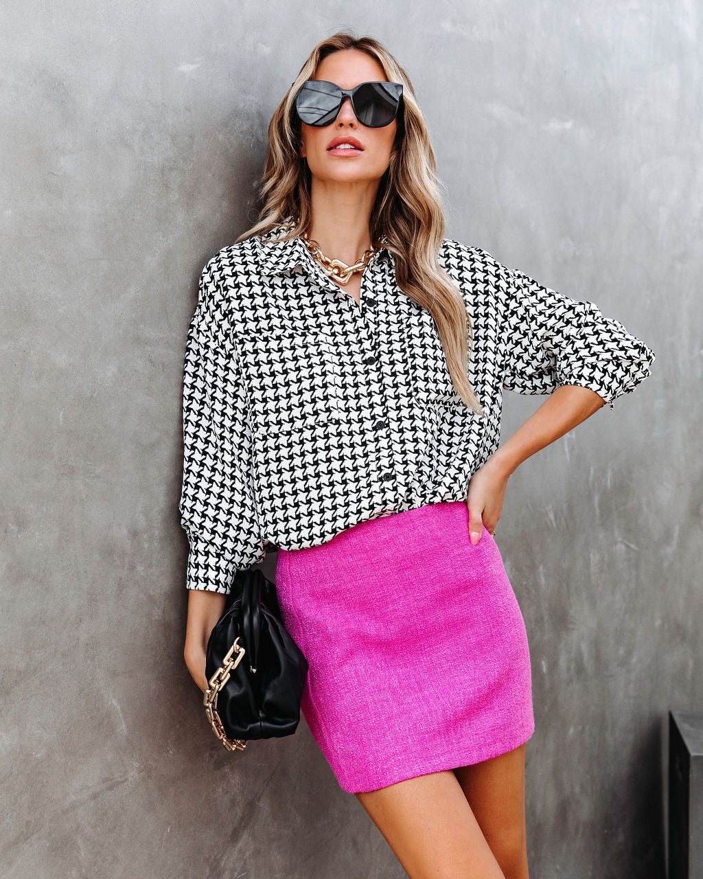 Gabrielle Tweed Mini Skirt - Hot Pink Oshnow