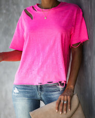 Game On Cotton Distressed Tee - Neon Pink Oshnow