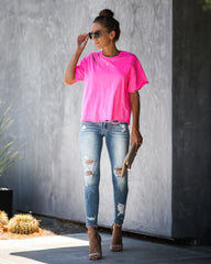 Game On Cotton Distressed Tee - Neon Pink Oshnow