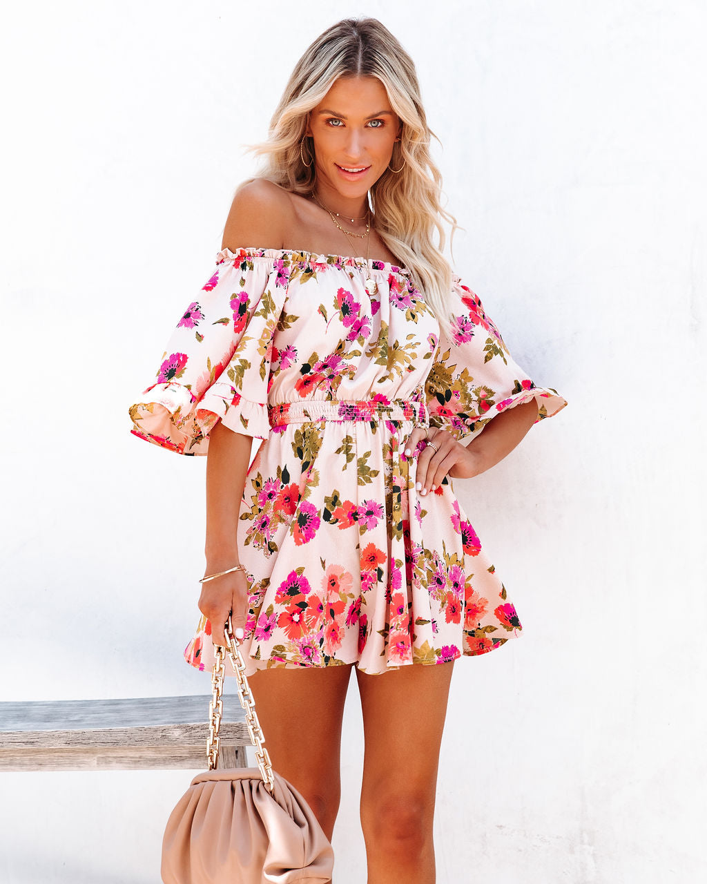 Garden Party Off The Shoulder Floral Romper Oshnow