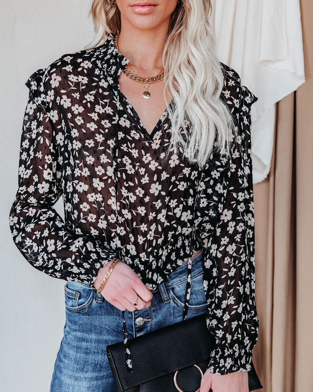 Gavin Floral Swiss Dot Crop Blouse Oshnow