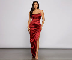 Gemma Formal High Slit Satin Dress Oshnow