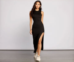 Get Knit Right High Slit Maxi Dress Oshnow