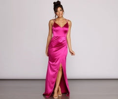 Gianna Formal High Slit Satin Dress Oshnow