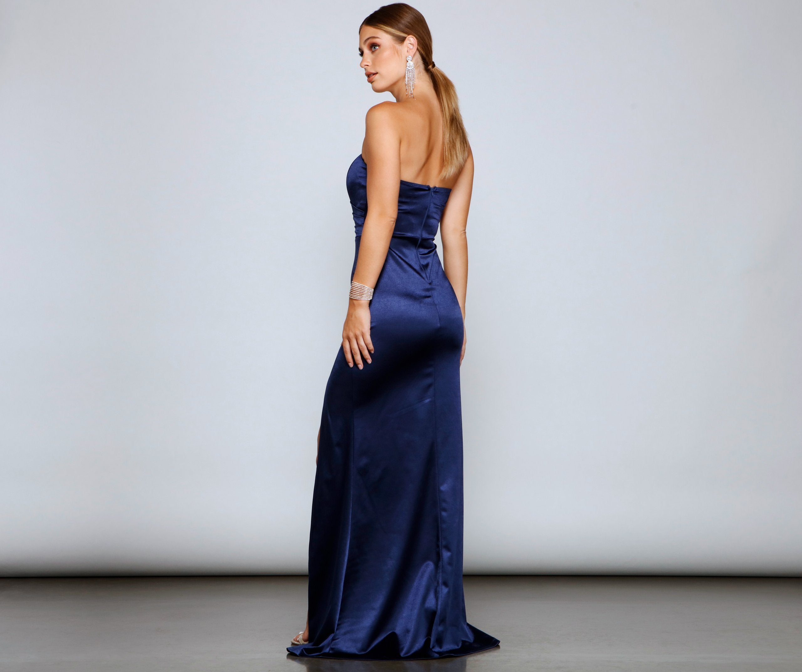 Gianna Strapless High-Slit Satin Dress Oshnow