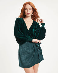 Giavana Velvet Balloon Sleeve Bodysuit - Pine Oshnow