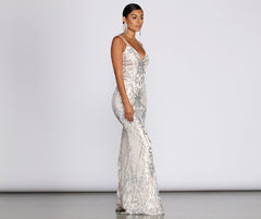 Ginger Sequin Mesh Strappy Gown Oshnow