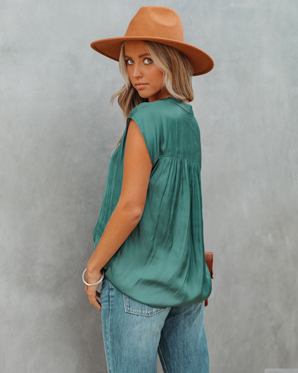 Girona Satin Blouse - Hunter Green Oshnow