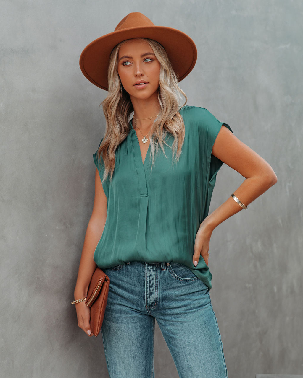 Girona Satin Blouse - Hunter Green Oshnow