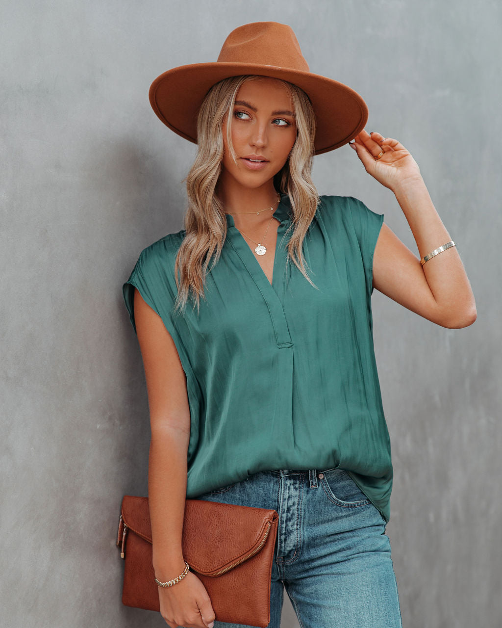 Girona Satin Blouse - Hunter Green Oshnow