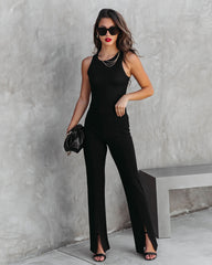 Gisele High Rise Split Hem Pants - Black Oshnow