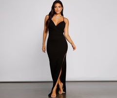 Giselle Formal High Slit Crepe Dress Oshnow