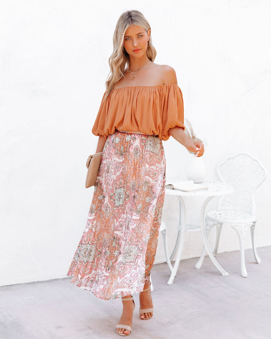 Giuseppe Pleated Paisley Midi Skirt Oshnow