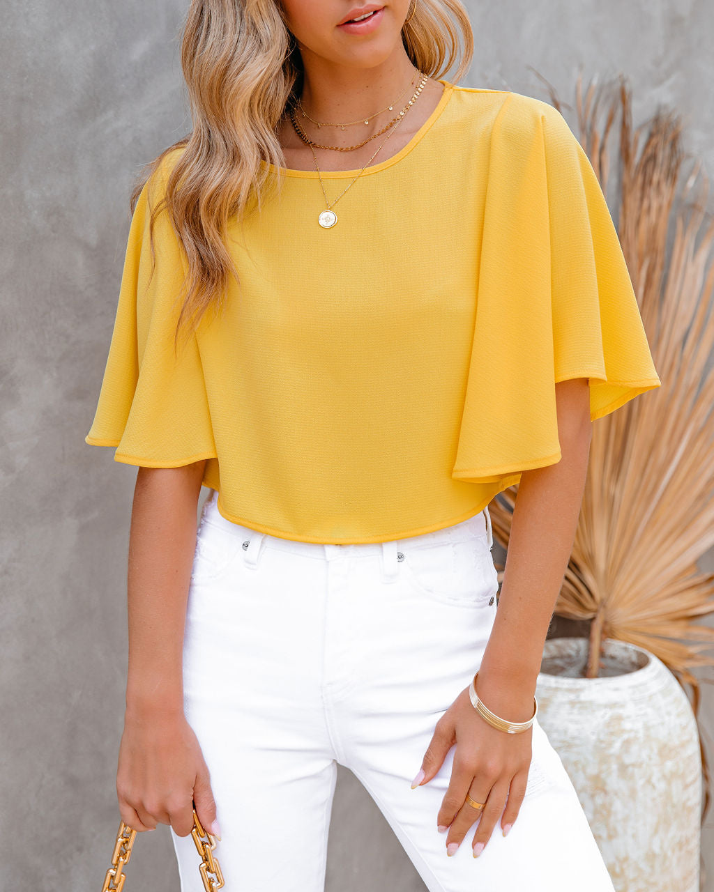 Give Me Butterflies Crop Blouse - Sunny Yellow Oshnow