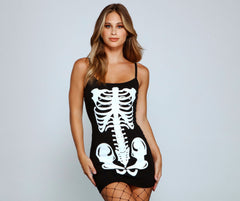 Glam Ghoul Skeleton Print Mini Dress Oshnow