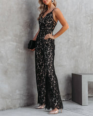 Glimpse Of Glam Lace Jumpsuit - Black Oshnow