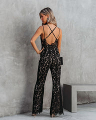 Glimpse Of Glam Lace Jumpsuit - Black Oshnow