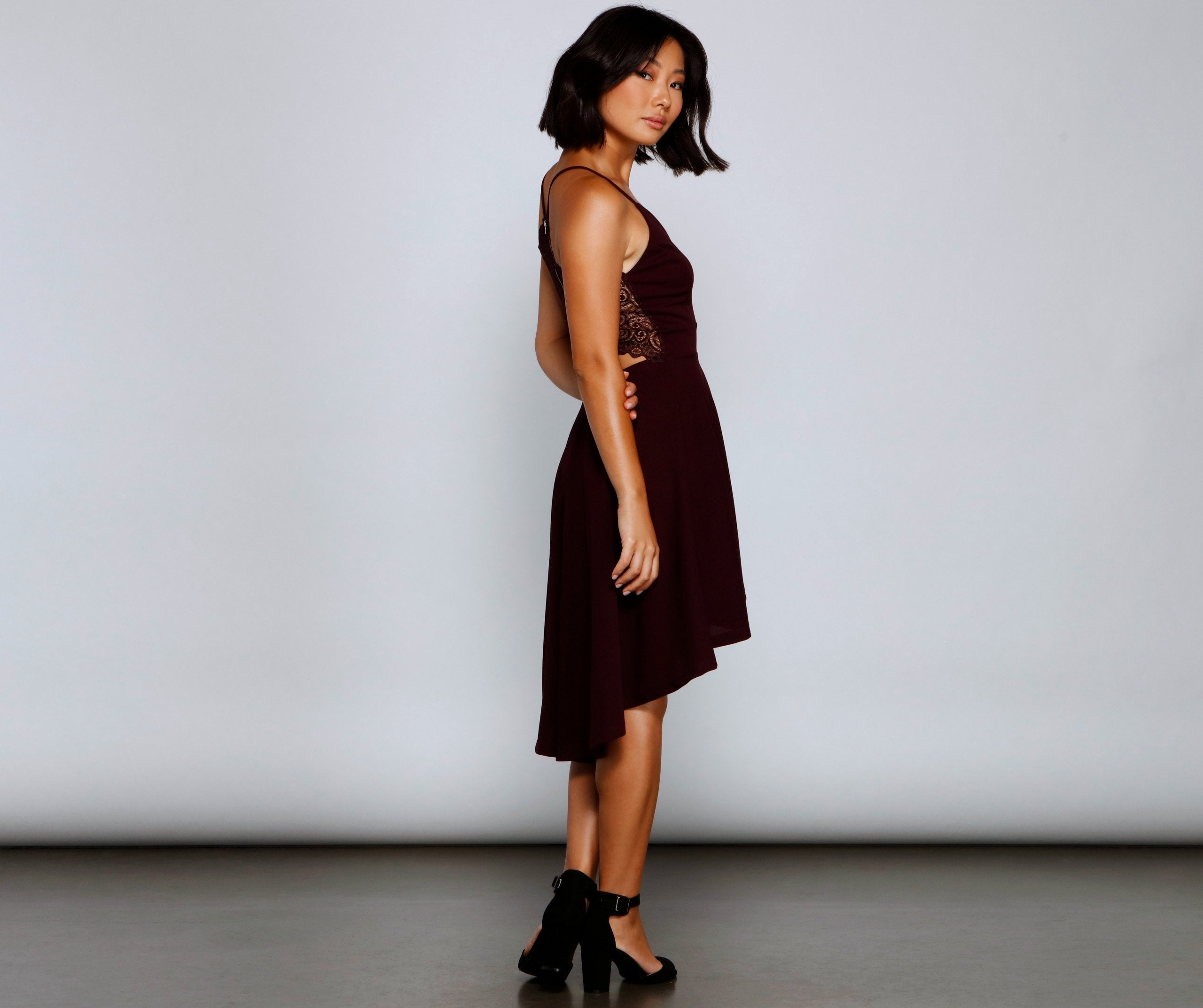 Go With The Flow High-Low Crepe Dress Oshnow