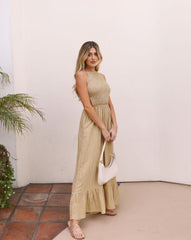 Golden Coast Dreams Smocked Pocketed Jumpsuit - Latte Oshnow