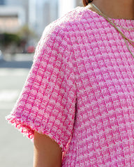 Gracie Frayed Short Sleeve Tweed Blouse - Pink Oshnow