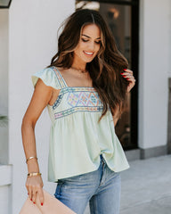 Granite Embroidered Babydoll Top - Mint Oshnow