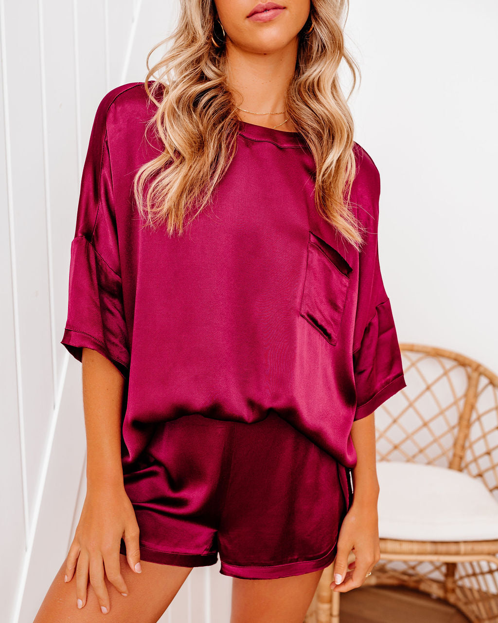 Gravity Satin Pocket Top - Wine Oshnow