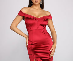 Grecia Formal High Slit Satin Dress Oshnow