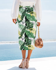 Greenwood Palm Print Wrap Midi Skirt Oshnow