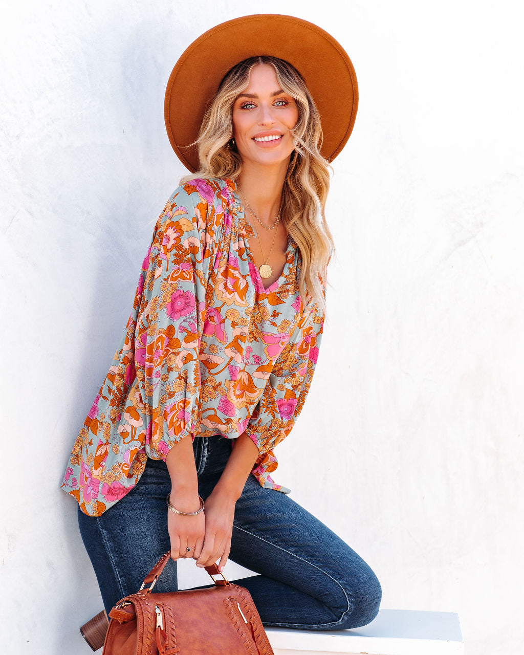 Greta Floral Peasant Top - Sage Oshnow