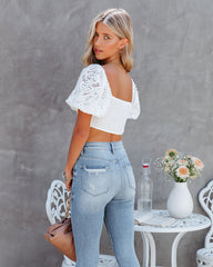 Griselda Puff Sleeve Lace Corset Crop Top Oshnow