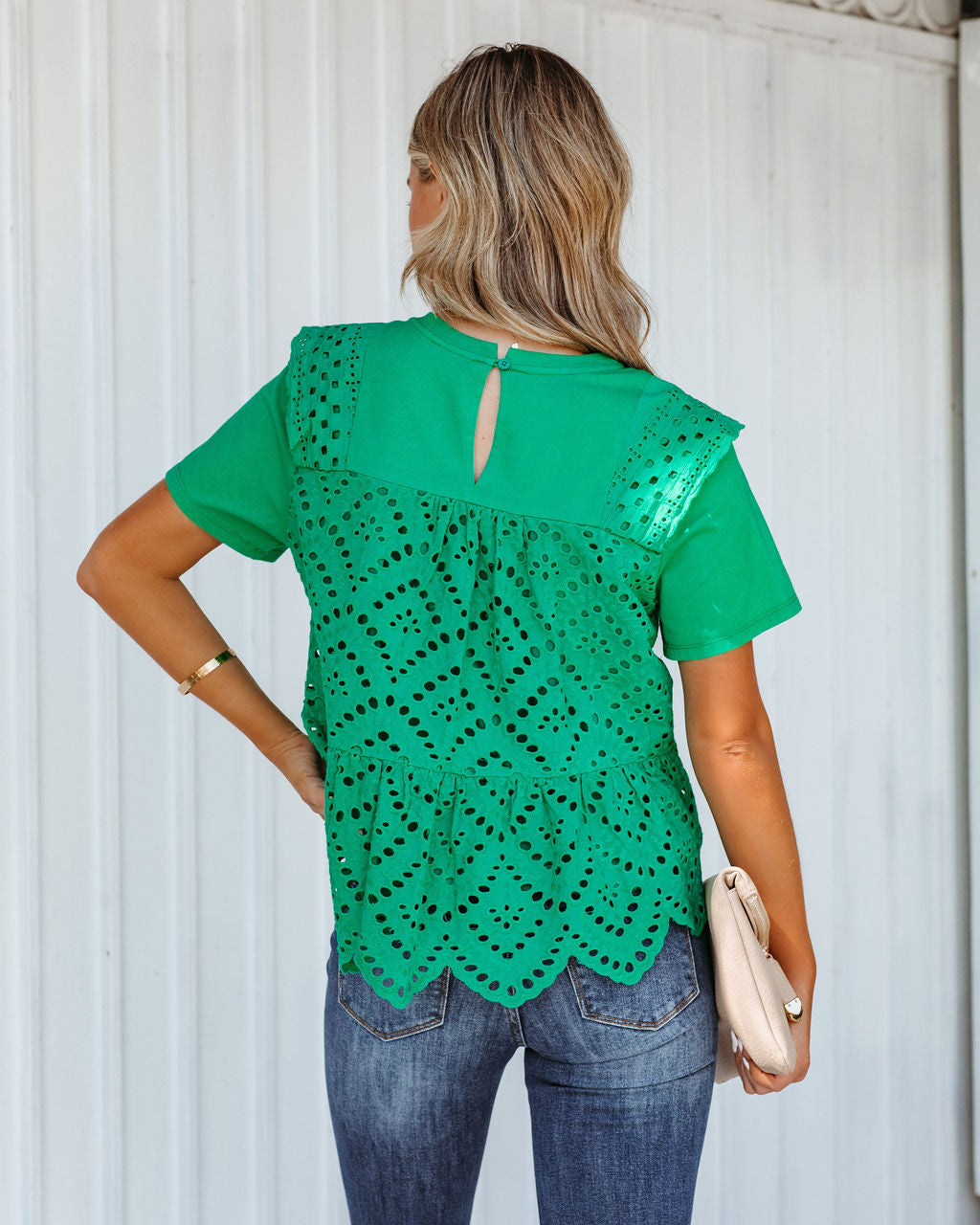 Gwena Cotton Eyelet Tee - Emerald Oshnow