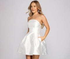 Hadley Strapless Pleated Satin Party Dress Oshnow