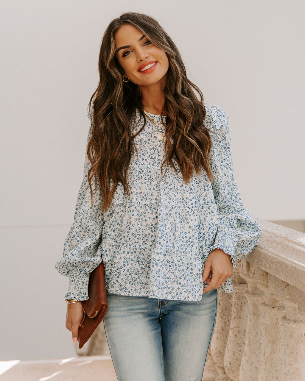 Haiden Smocked Floral Ruffle Blouse Oshnow