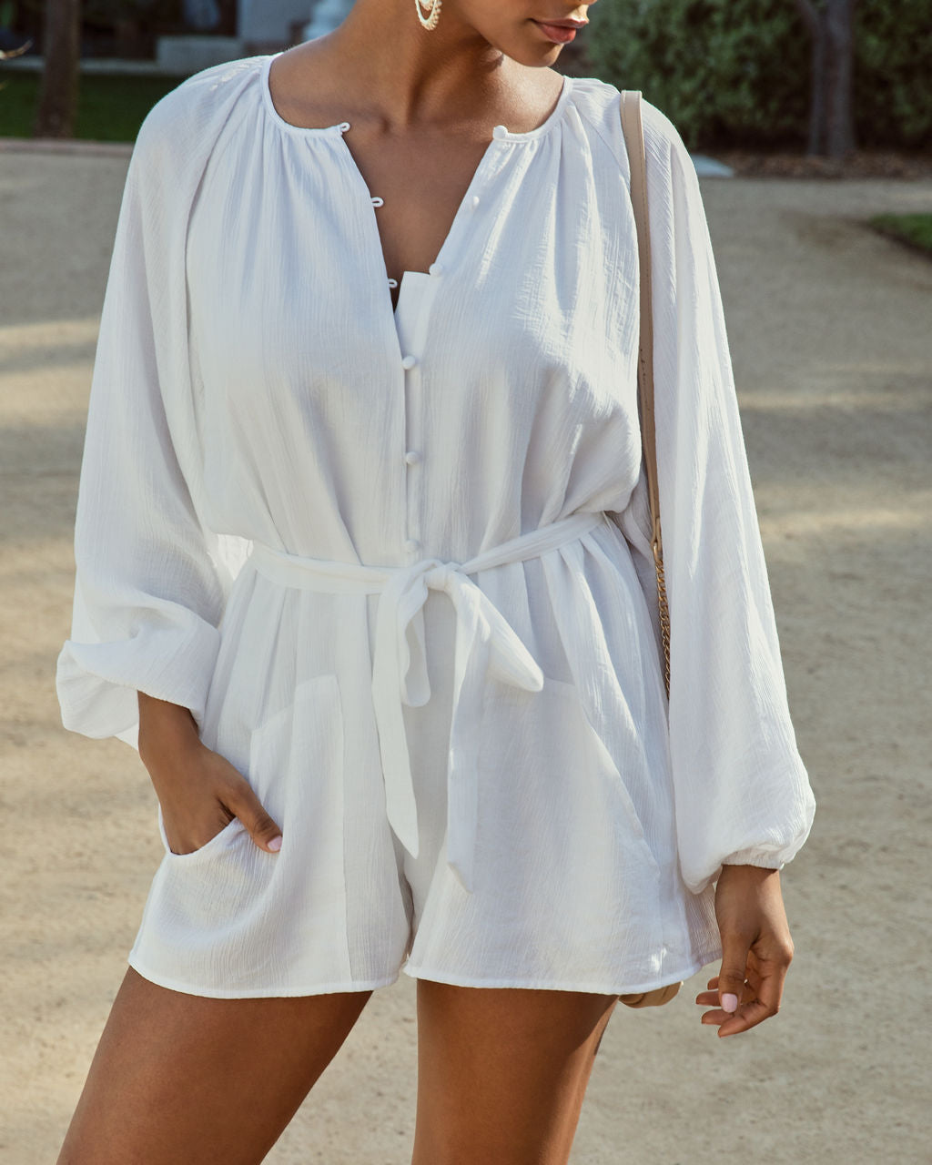 Hamptons Pocketed Romper - White Oshnow