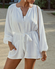 Hamptons Pocketed Romper - White Oshnow