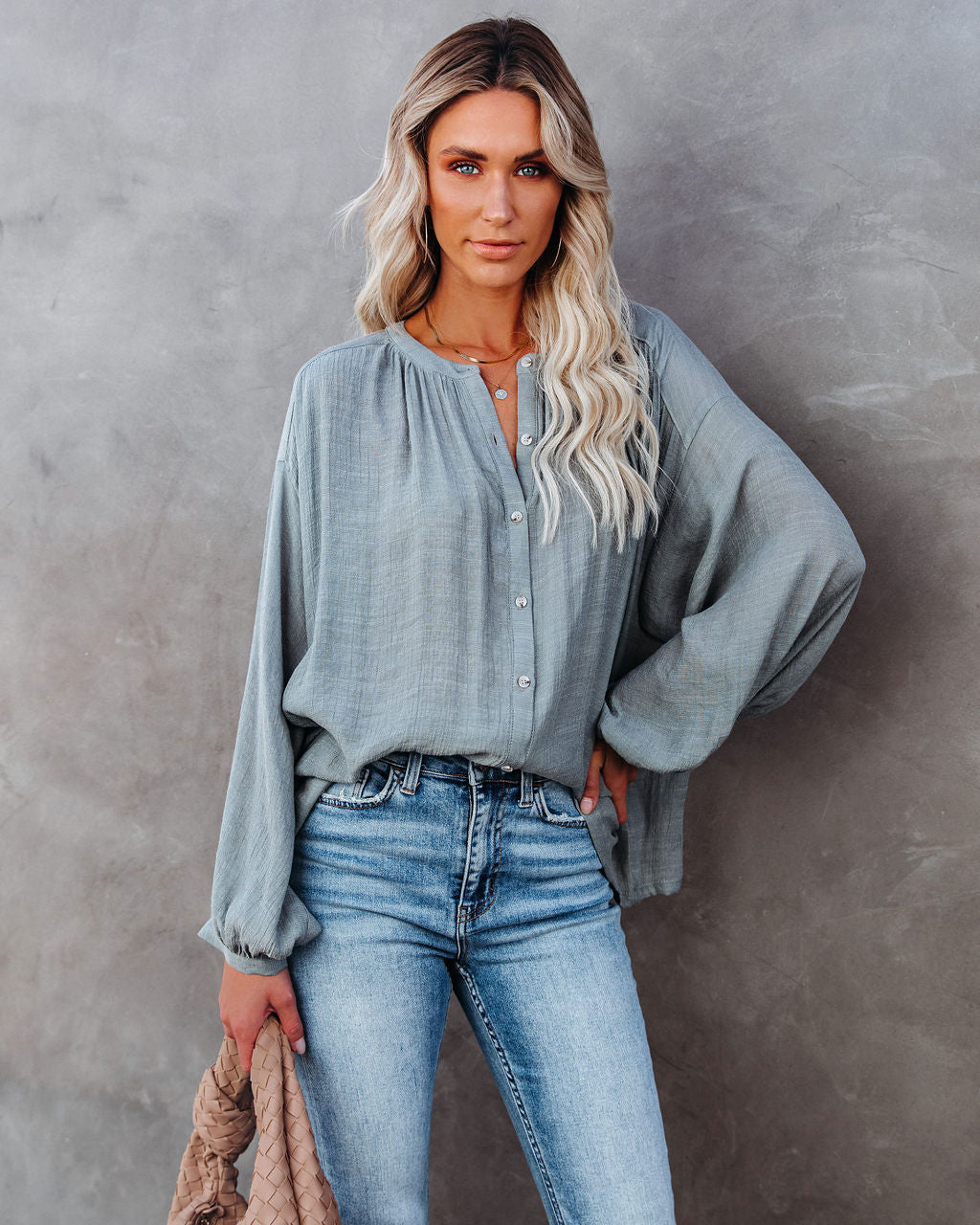 Hand In Hand Button Down Top - Sage Dust Oshnow