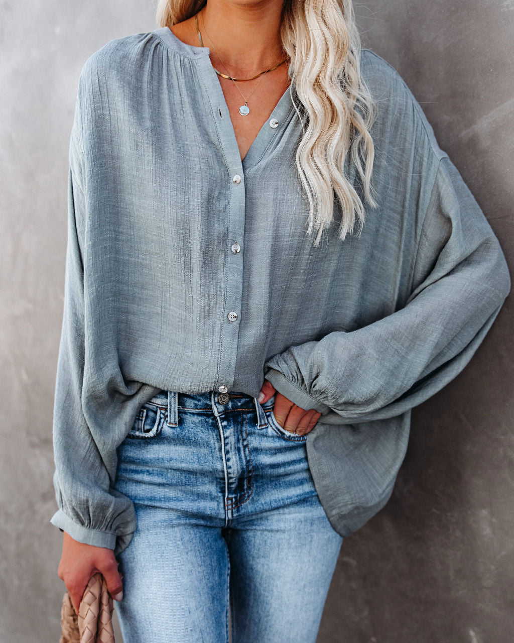 Hand In Hand Button Down Top - Sage Dust Oshnow