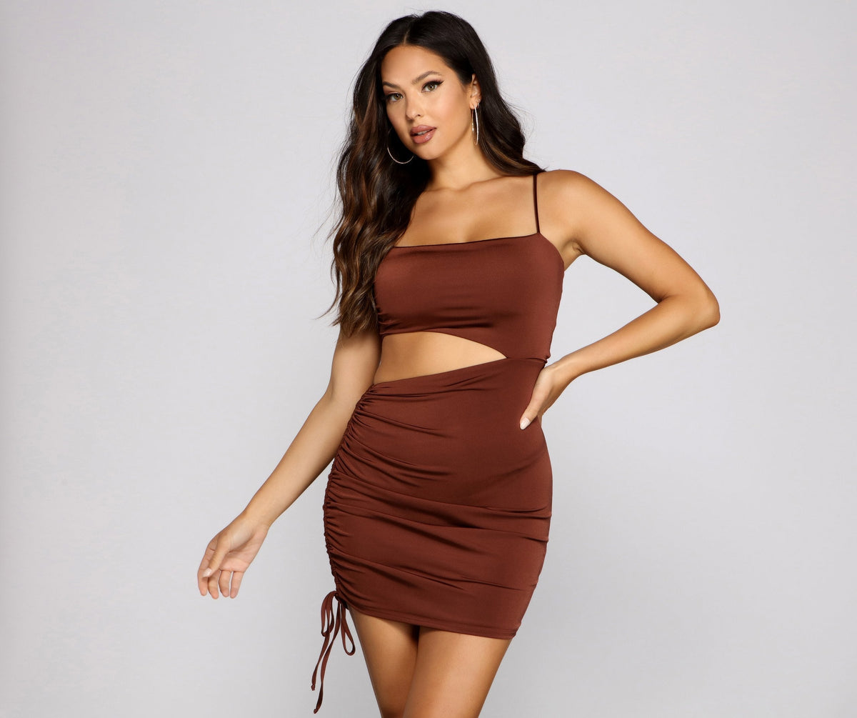 Hard To Get Ruched Cutout Mini Dress Oshnow