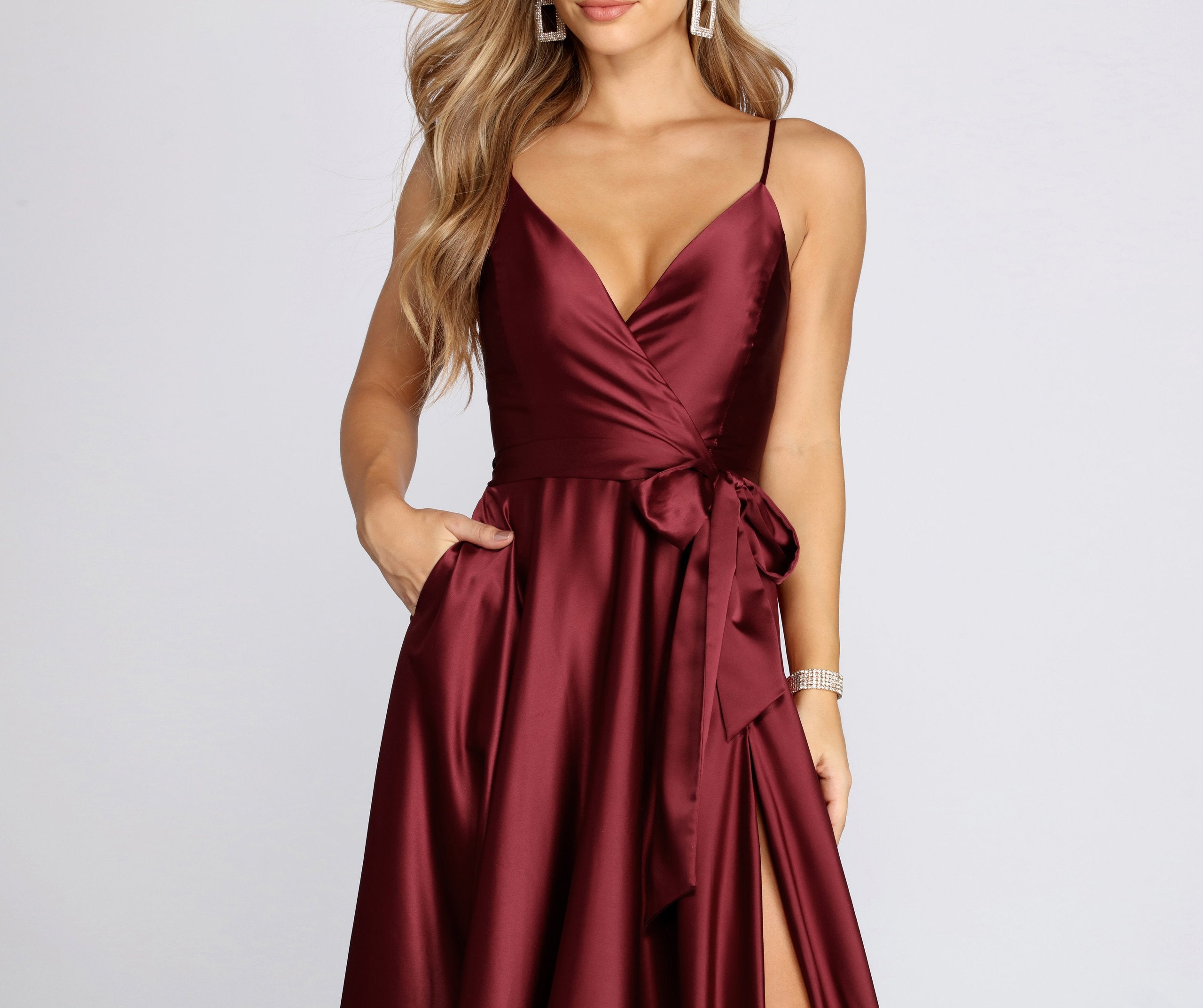 Harlie Formal Satin Sleeveless Dress Oshnow