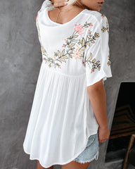 Harper Embroidered Babydoll Top - White Oshnow