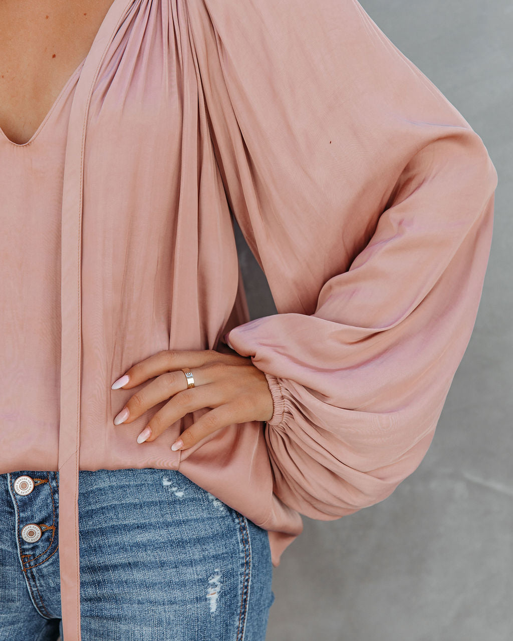 Harrow Satin Split Neck Blouse - Blush Oshnow