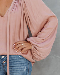 Harrow Satin Split Neck Blouse - Blush Oshnow