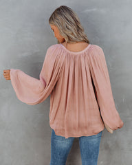 Harrow Satin Split Neck Blouse - Blush Oshnow