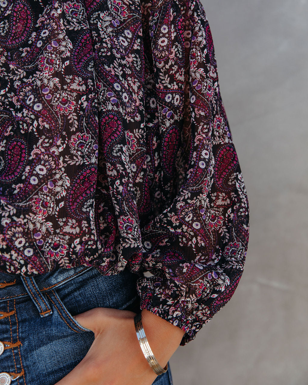 Hawthorn Printed Button Down Crop Blouse Oshnow