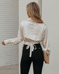 Hazely Satin Wrap Crop Blouse - Champagne Oshnow