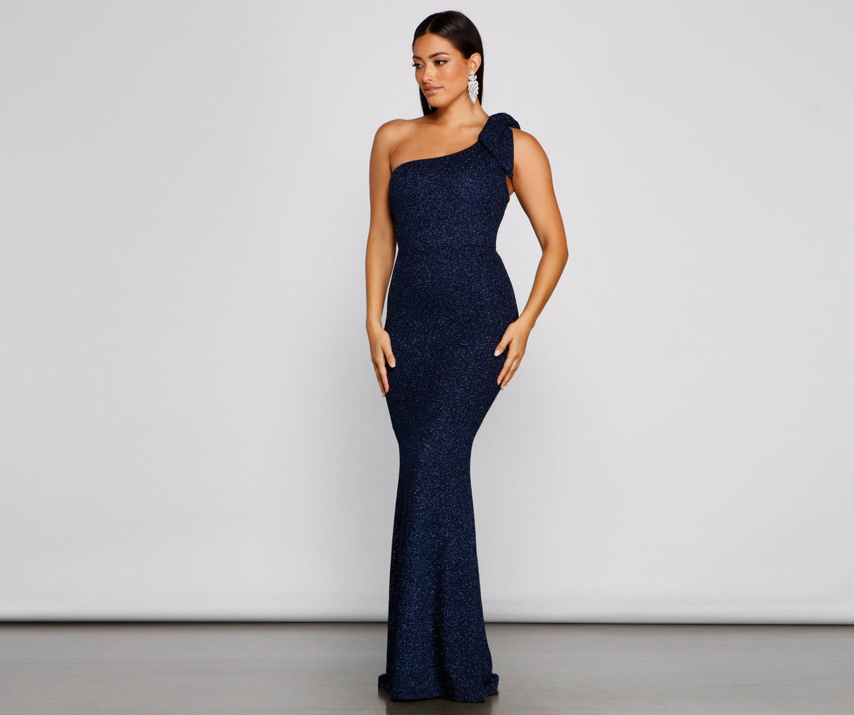 Henley Formal One Shoulder Glitter Dress Oshnow