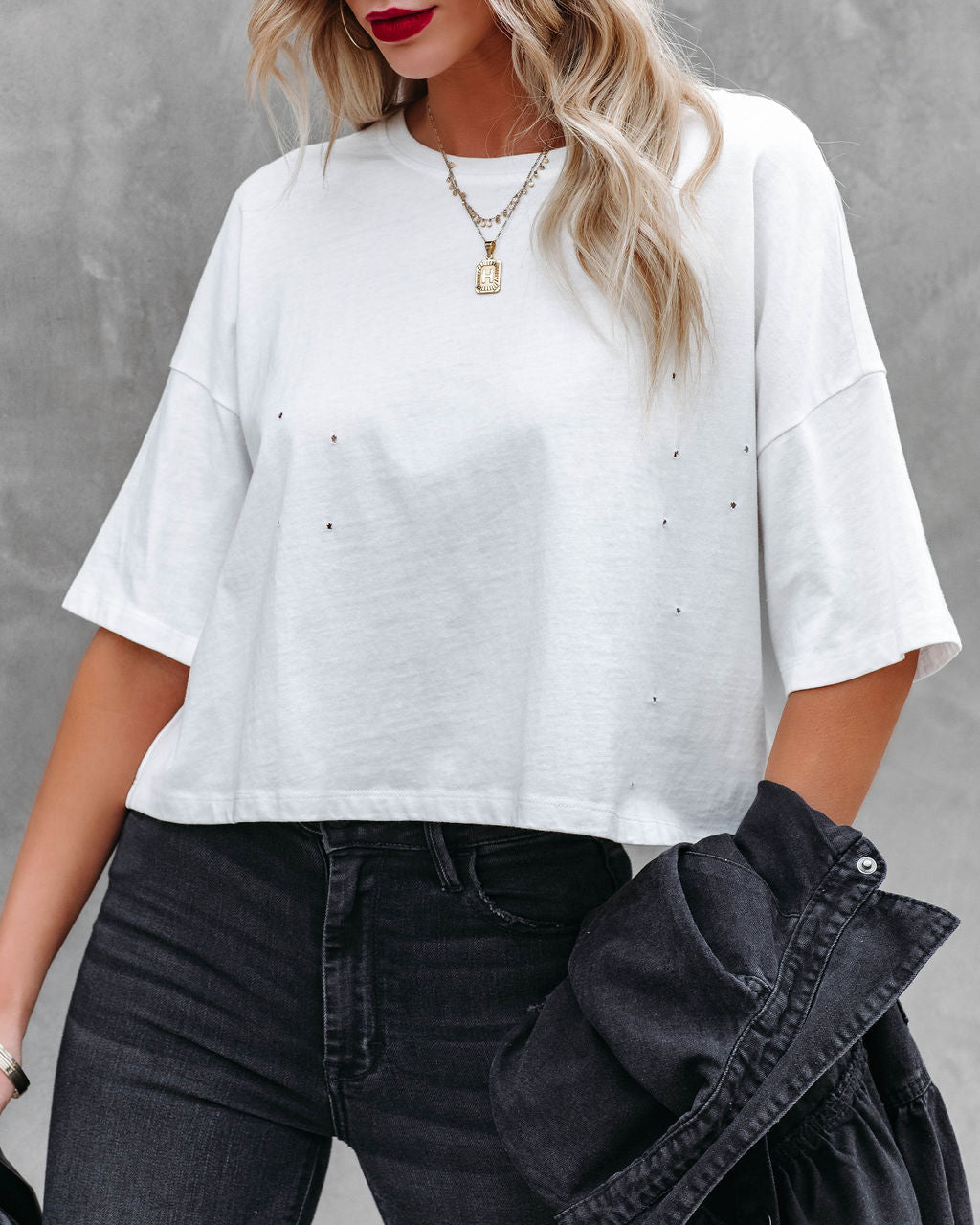 Her Cotton Cropped Tee - White Oshnow