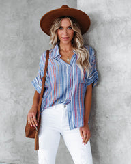 Here We Go Striped Button Down Top Oshnow