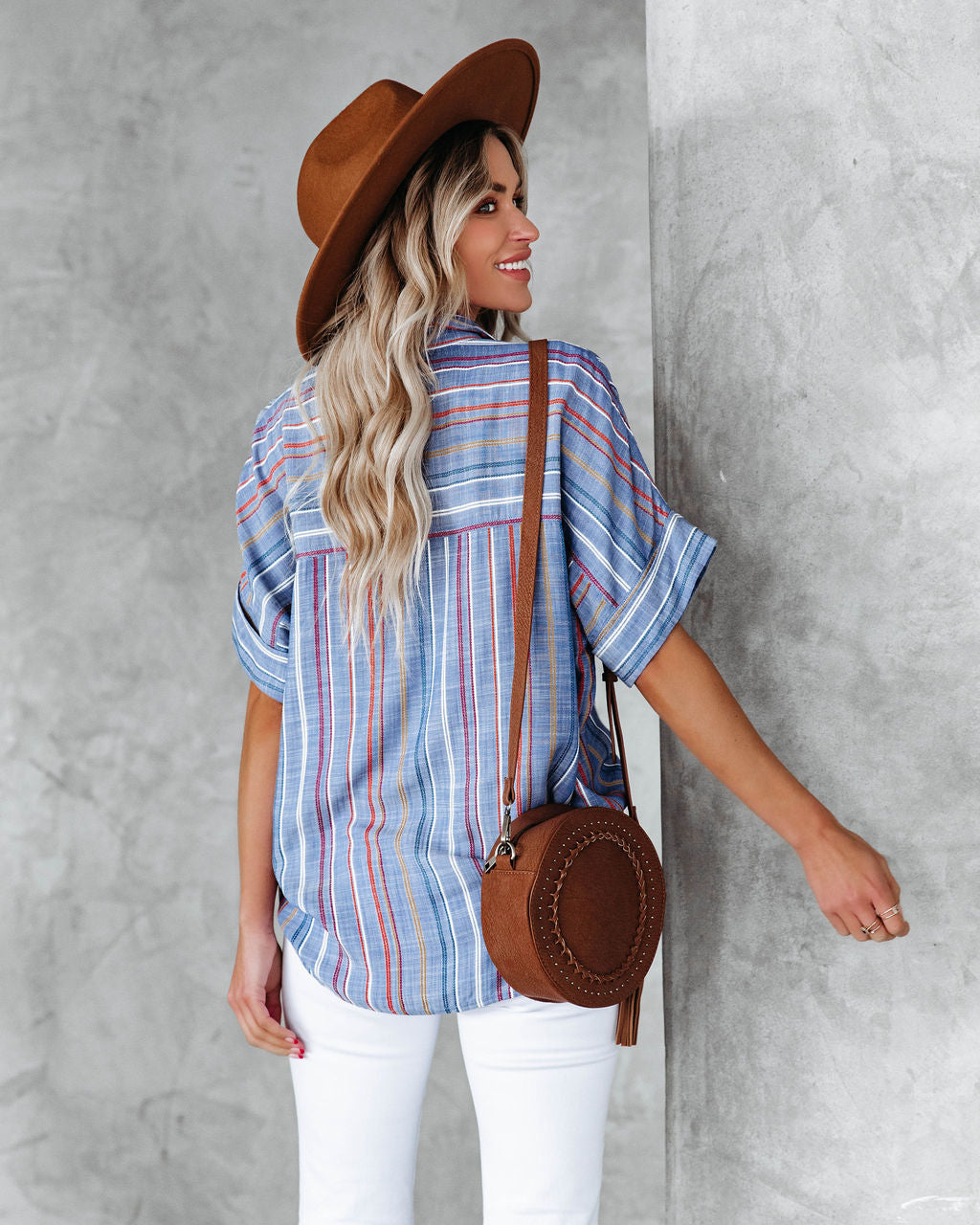 Here We Go Striped Button Down Top Oshnow