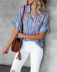 Here We Go Striped Button Down Top Oshnow